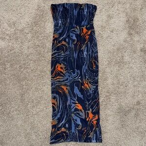 Elegant Blue and Orange Strapless Dress